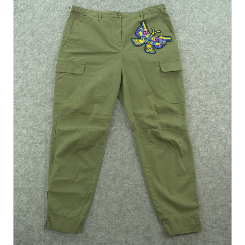 Jeremy Scott Pants Joggers Womens 10 Green Butterfly Guns Embroidery Cargo Italy